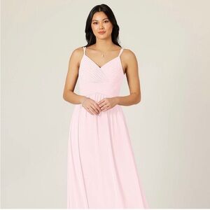 Azazie Blake Chiffon Bridesmaid Dress with V-Lace Back in Blushing Pink Size 2